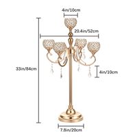 Candélabres dorés à 5 bras pour décorations de mariage, centres de table, chandeliers en métal avec support de lustre orné de perles de cristal