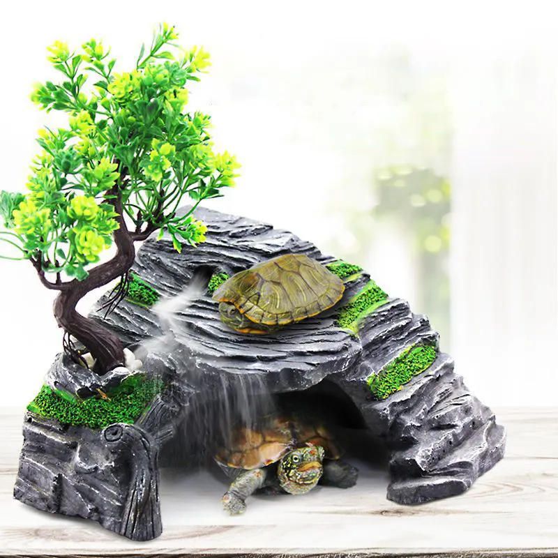 Reptil tortuga roca ocultar ornamento rocalla ocultación decorativa escalada terraza tanque paisaje acuario y accesorios Decoración