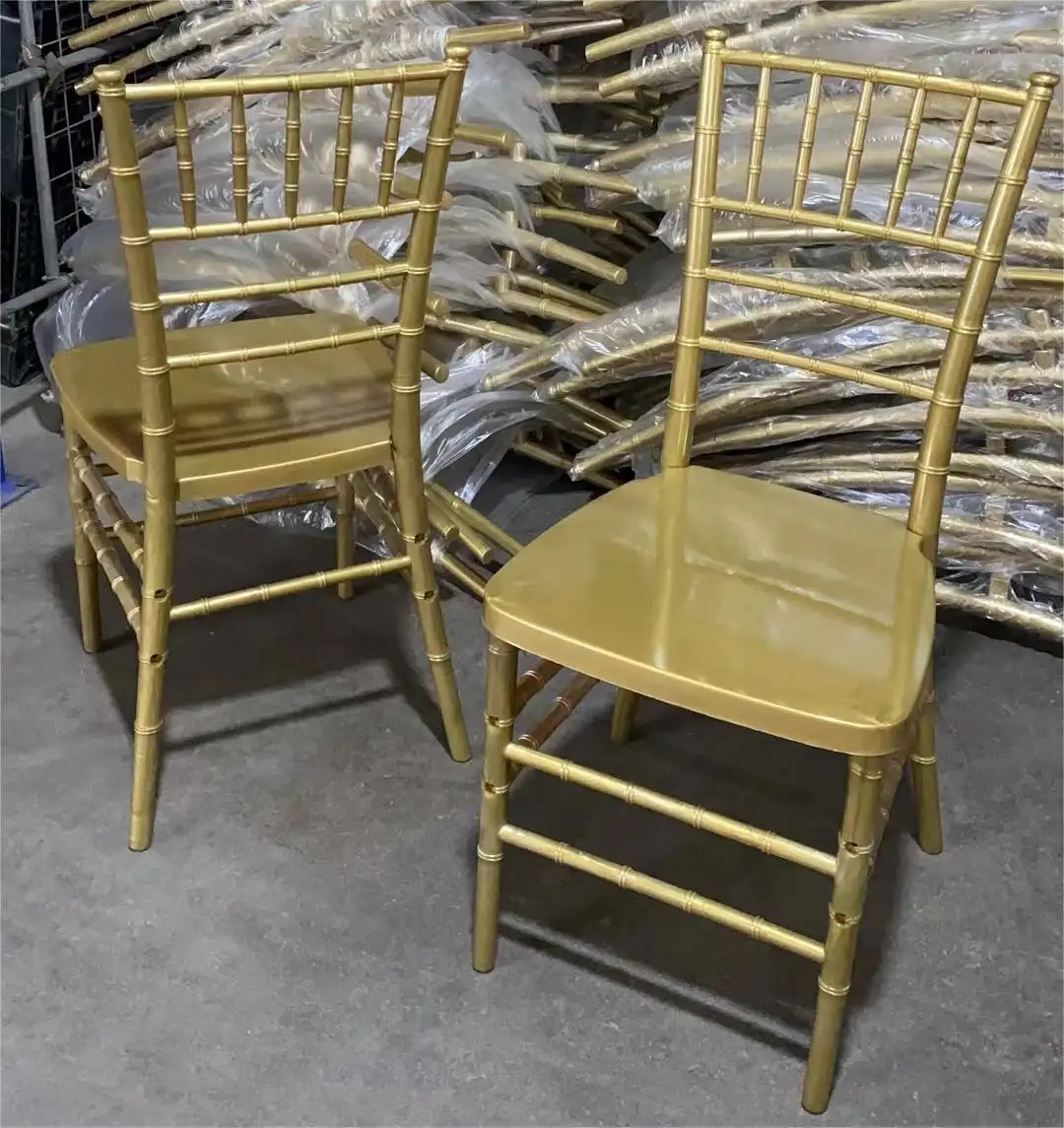 Gold Resin Chiavari Chair Tiffany Style for Outdoor Events such as Weddings Parties in Parks Apartments Villas