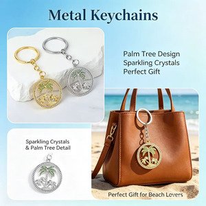 Luxury Zinc Alloy <b>Keychain</b> Palm Tree Design Sparkling Crystals Waterproof Fashion Souvenir Gift Beach Lovers <b>Custom</b> Keyring - Product Image 1