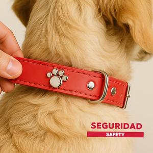 Collare per Cani Yommy Rosso Regolabile con Fibbia in Metallo e Design con Impronta della Zampa, Accessorio Sicuro per Animali Domestici - Product Image 3