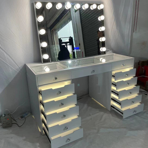 Meja rias OEM dengan kaca dan lampu, lampu putih, rak penyimpanan meja rias pintar, rak laci kamar tidur - Product Image 1
