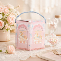 Caja de Regalo Ecológica de Papel Rígido Recubierto con Diseño de Carrusel, Asa Rosa, para Bodas, Baby Shower, Fiestas de Cumpleaños, Caja Portátil