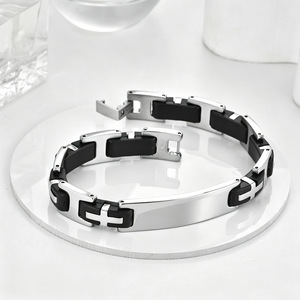 Men's Handcrafted Multi-Layer <b>Bracelet</b> Black <b>Leather</b> Cord & Stainless Steel Braid - Product Image 3