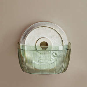 Cesta de almacenamiento montada en la pared para jengibre y ajo, contenedor de alimentos de cocina redondo, translúcido, verde y gris, sin perforaciones - Product Image 4