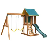 लकड़ी के फ्रेम Playhouses आउटडोर खेल का मैदान उपकरण लकड़ी के खेलने के सेट स्विंग सेट के साथ प्लास्टिक बच्चों के बच्चों के लिए स्लाइड