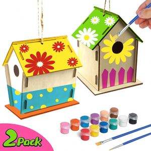 Casa de Pájaros de Madera Pintada a Mano, 2 Piezas, Personalizable, para Decoración de Jardín y Manualidades al Aire Libre, Dropshipping - Product Image 2