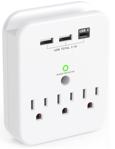 Multiprise murale compacte 3 prises UK avec protection contre les surtensions, 2 ports USB-A et 1 port USB-C 3.1A pour charge totale, <span class=keywords><strong>adaptateur</strong></span> multi-prises pour Royaume-Uni/<span class=keywords><strong>Irlande</strong></span> - Product Image 1
