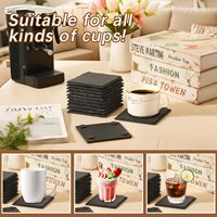 Sous-verres carrés en ardoise noire de 4 pouces avec support métallique – Ensemble de sous-verres vierges pour la maison, le bureau, la cuisine, le bar – Type de support de table
