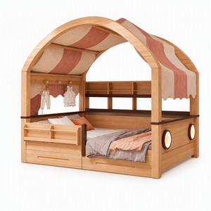 <span class=keywords><strong>Lit</strong></span> cabane en bois personnalisé avec <span class=keywords><strong>tente</strong></span>, baldaquin, garde-corps, étagère et rangement, 1.2, 1.35, 1.5m, pour enfants garçons et filles - Product Image 1