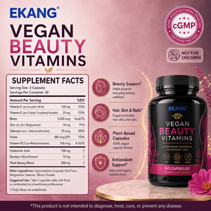 Vitamines végétaliennes pour la beauté fabriquées aux États-Unis, capsules à base de plantes, complément alimentaire quotidien pour les cheveux, la peau et les ongles - Product Image 2