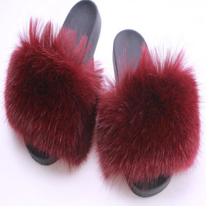 Custom Women's Winter Open Toe Fox Fur Plush PVC Thick <strong>Slides</strong> <strong>Green</strong> Outdoor for women - Product Image 5