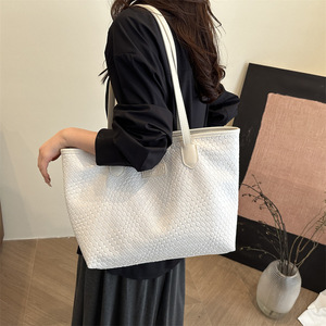 Túi <span class=keywords><strong>tote</strong></span> dệt họa tiết lớn, nhiều ngăn, chất liệu PU, khóa kéo, màu trơn đơn giản, đeo vai dành cho nữ - Product Image 1