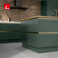 Alland 2025 Cuisine anglaise Armoire de cuisine en bois massif Design shaker Vert foncé Ensemble complet Robinet Charnières Accessoires Plan de travail stratifié