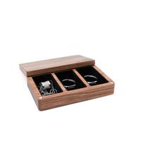 Boîte à bijoux en noyer gravée au laser avec couvercle magnétique avec logo de mariage 3-5 fentes et présentoir en bois à double anneau