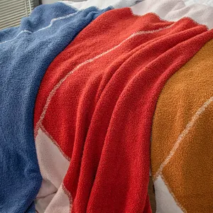 बीबीआर लाल ऊनी कंबल सफेद धारी पॉलिएस्टर भारी मोटा पिकनिक घुमक्कड़ बिस्तर वयस्क व्यक्तिगत स्नगल सस्ता