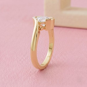 Asscher Cut Diamond Bypass Solitaire Engagement Ring in Solid Gold with Bezel Wave Band for Designer Bridal Jewelry - Product Image 3