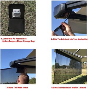 LIYUAN Schwarz PVC Mesh Screen Reiß verschluss UV Blocker Datenschutz Komplette Camper Markise Front Shade Kit Wohnmobil Camping Shade Sails Netze - Product Image 5