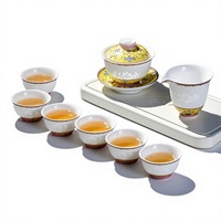 Service à thé Kung Fu en porcelaine émaillée Linglong, motif treillis, avec bol à couvercle, théière et coffret brocart – Coffret cadeau en gros