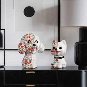Creative Printed Poodle And Shiba Inu Figurine Resin Decor For Living Room Entryway Wine <b>Cabinet</b> Decoration - Product Image 2