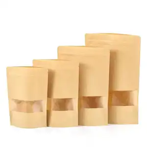 Пищевой крафт-бумажный пакет на молнии, биоразлагаемый Doypack с матовыми оконными орехами и сушеными фруктами, упаковка для закусок