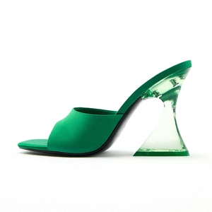 Pantofole con tacco in vetro da donna alla moda punta quadrata bellissimo colore femminile <span class=keywords><strong>tacchi</strong></span> alti grossi sandali con muli estivi di grandi dimensioni - Product Image 3