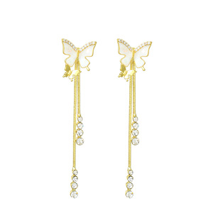 Ultra-éthéré luxe Niche Design 1pc Long gland papillon boucles d'oreilles accessoires à la mode Zircon papillon oreille goujons nouvelle mode - Product Image 2