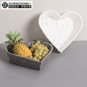 Heart Shaped Paper Rope Woven <b>Storage</b> <b>Tray</b> White Gray Reusable Desktop Organizer Irregular Shape Single Compartment Standing - Product Image 5