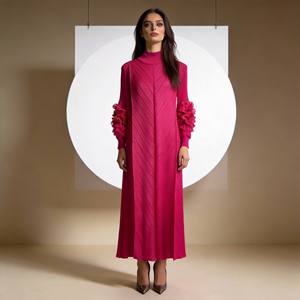 Robe Abaya plissée imprimée en polyester, élégante, sur mesure, pour femmes musulmanes, vente en gros, qualité supérieure, style Moyen-Orient - Product Image 4
