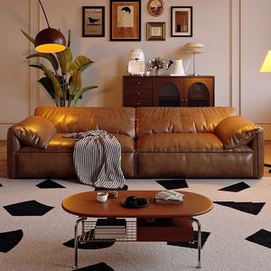 Sofá de Cuero Italiano Minimalista Estilo Oreja de Elefante, Sofá Compacto para Sala de Estar con Asiento Ancho y Respaldo Recto Profundo - Product Image 3