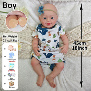 Muñeco de silicona de cuerpo completo de 45 cm para recién nacido, auténtico, con ojos preciosos, juguete suave, muñeco <span class=keywords><strong>Reborn</strong></span> con mejillas apretables para la ansiedad, venta al por mayor - Product Image 3