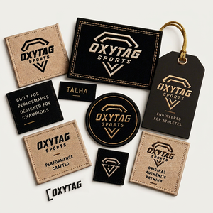 Étiquettes tissées brodées Oxytag Sports, étiquettes rectangulaires en tissu pour vêtements, lavables, découpées au laser, design cousu, prix abordable, OEM - Product Image 1