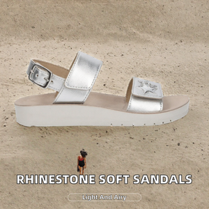 Sandales plates à boucle argentée, à bout ouvert, avec lanières et décoration étoile, chaussures décontractées pour les vacances - Product Image 2