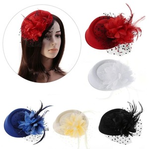 Chapeau Fascinator pour Femme avec <span class=keywords><strong>Voile</strong></span> en Maille, Fleur, Plume, Perles et Décorations Perlées, Pinces à Cheveux, Coiffe de Mariage, Nuptiale et de Cocktail - Product Image 2