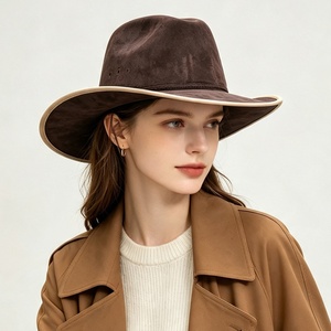 Nouveau Chapeau de Cowboy Western en Feutre de Daim à Large Bord avec Bordure Décorative Style Anglais Vintage pour l'Automne et l'Hiver, Chapeau de Voyage Chevalier Jazz - Product Image 4