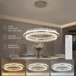 Lustre moderne en fer avec anneau, télécommande à intensité variable, LED tricolore pour salle à manger, salon, villa, hôtel, éclairage intérieur - Product Image 4