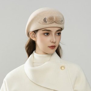 Béret élégant pour femme à rayures de style français, en tissu de laine, avec nœud, vintage, mode hiver, casquette d'hôtesse, inspiré des mondaines, petite taille - Product Image 3