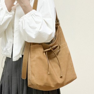 Bolso de mano Premium para mujer con capa de cabeza <span class=keywords><strong>sensible</strong></span>, diseño de bandolera de un solo hombro, bolso de cubo de viento perezoso de gran capacidad - Product Image 3