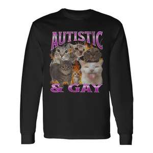 Camiseta de manga larga con gráfico de meme de gato autista y gay - Product Image 1