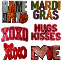 Logo personnalisé Reine de Noël Sparkles Sequin Patchs Ho Ho Ho Santa Holly Jolly Tissu Feutre Brodé Résine Appliqué