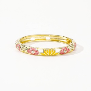 Factory Wholesale New Chinese Vintage Fashion Enamel Bangle for Adult Women Gold Plated CZ Inlaid Luxury <b>Bracelet</b> - Product Image 6