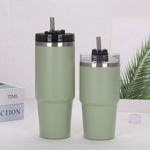Gobelet de voyage isotherme en acier inoxydable de 30 oz, à double paroi, avec paille, poignée et couvercle anti-fuite - Product Image 4