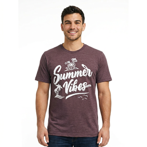 Camiseta de Verano para Hombre, Color Granate, Estampada, Casual, Sin Mangas, Cuello en V, de Algodón Transpirable, Tela de Franela, Estilo Vintage, Ecológica - Product Image 1