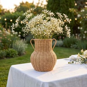 Florero tejido de ratán hecho a mano para arreglos florales, flores secas, decoración del hogar, sala de estar, dormitorio, comedor, oficina - Product Image 3
