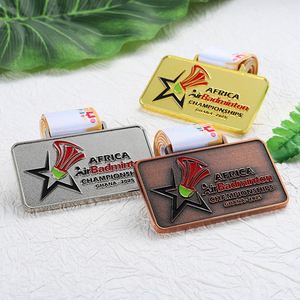Custom Badminton Medallas Personalizadas <b>Metal</b> Zinc Alloy Enamel Logo Rectangle Gold Silver Bronze Plated Sport Badminton Medals - Product Image 5