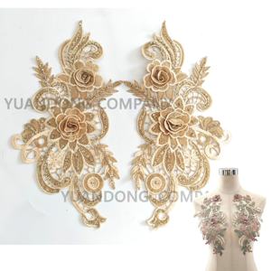 Usine vendre directement 3d Fleur Strass Paillettes Dentelle Applique Diamant dentelle Applique Pour robe de mariée - Product Image 1
