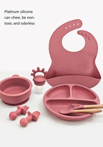 Ensemble d'alimentation pour bébé en silicone 8 pièces : bavoir, tasse, assiette compartimentée, bol, motif écureuil, sans BPA, écologique, compatible lave-vaisselle - Product Image 4