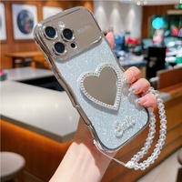 Coque de téléphone pour filles en TPU souple électroplaqué, antichoc, protection des quatre coins, paillettes dorées, avec miroir, dragonne et béquille