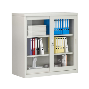 Armoire de classement en acier basse et compacte avec <span class=keywords><strong>porte</strong></span> <span class=keywords><strong>coulissante</strong></span> en verre, <span class=keywords><strong>meuble</strong></span> de rangement métallique pour <span class=keywords><strong>bureau</strong></span> avec serrure - Product Image 3