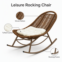 Fauteuil à bascule moderne en rotin PE avec structure en fer, anti-rouille, ergonomique et robuste pour jardin, cour, balcon et terrasse – Vente en gros